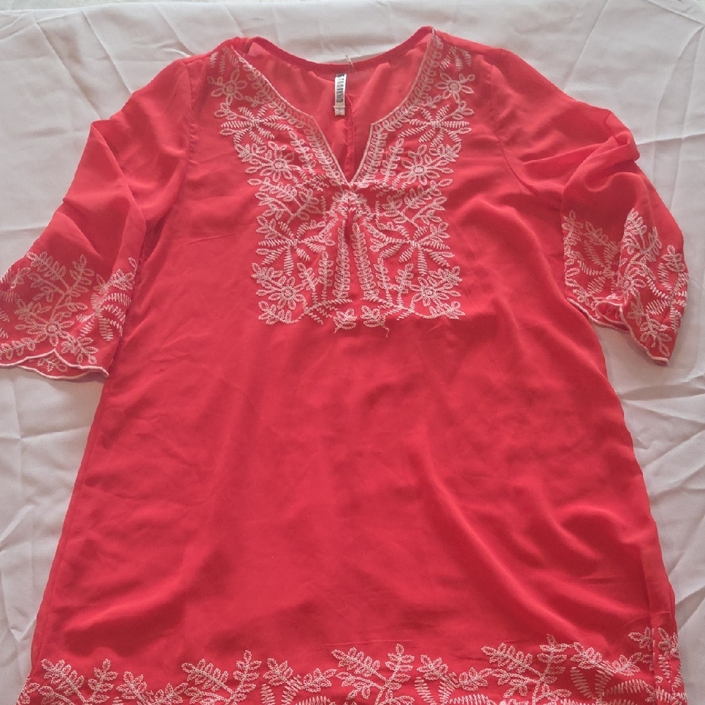 Double Zero Coral Embroidered Swim Coverup
